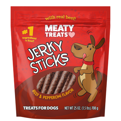 Meaty Treats Beef & Pepperoni Flavor Jerky Sticks for Dogs Soft Dog Treats (25 Oz)
